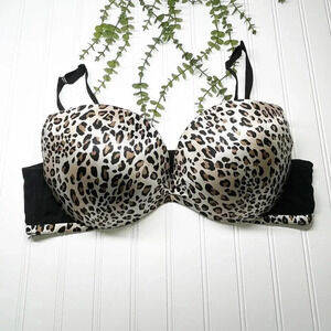Cacique - Lane Bryant Black & Animal Print Underwire Plunge Bra Women's 44C